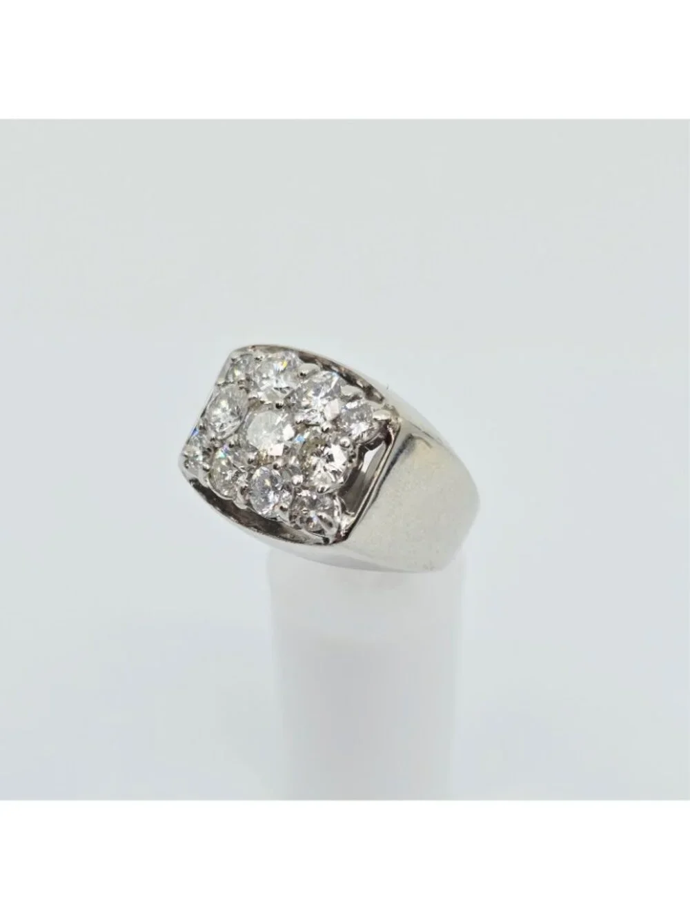 Unique 14K Karat Solid White Gold Designer Men's Diamond Cluster Ring - Size 10